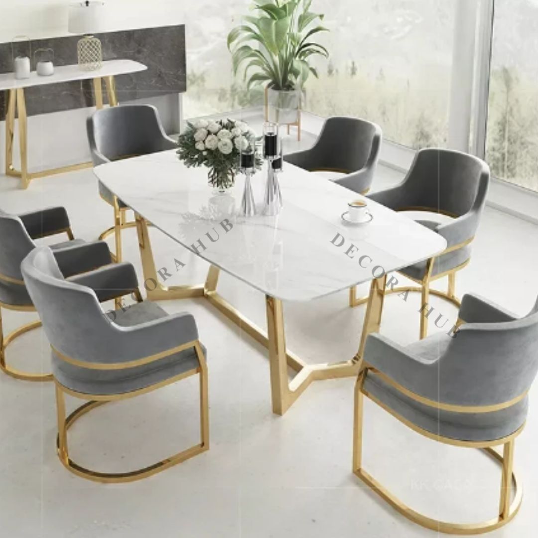 Modern dining table with gold pedestal base