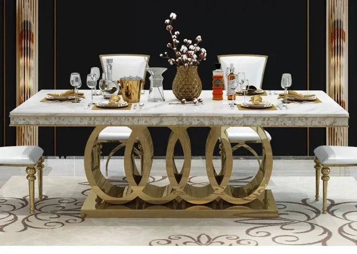 Modern white marble and gold Base dining table for 6 seater