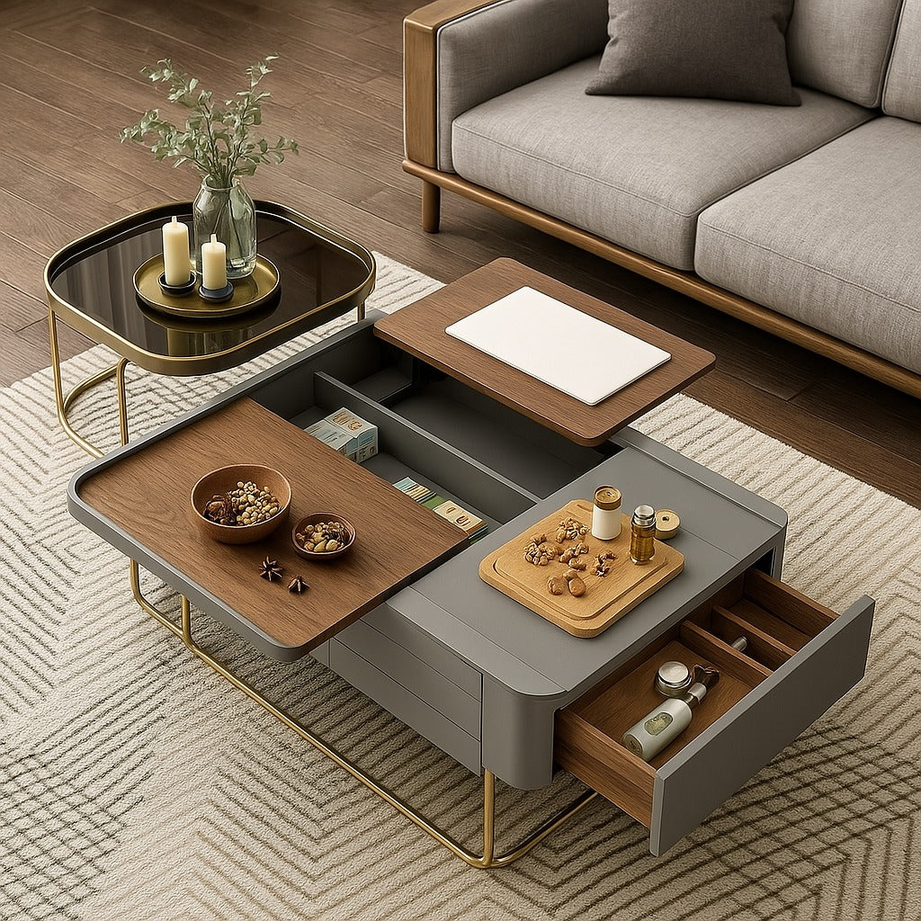 Multifunctional Wooden Coffee Table for Living Room with Drawer