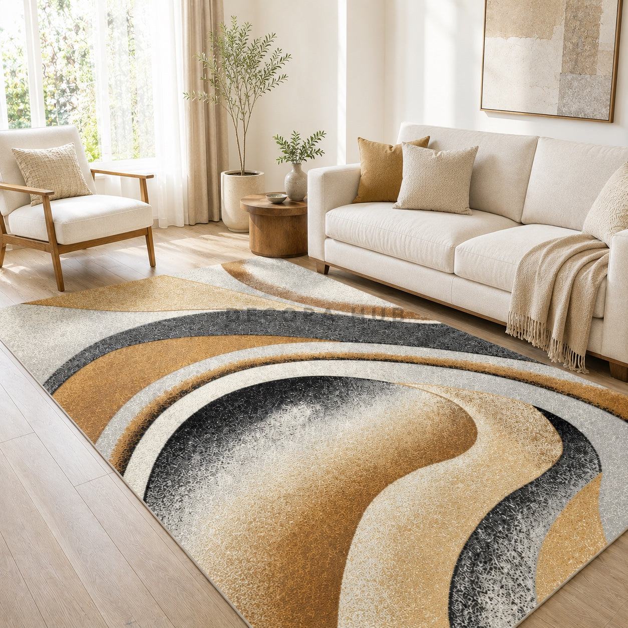 Abstract Mustard Drawing Room Carpet