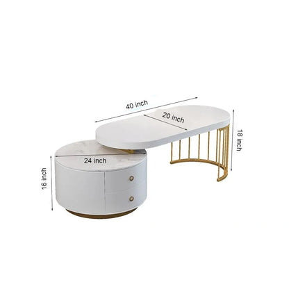White Marble Teapoy Table | Contemporary Centre Table for Living Room – marble top teapoy table by DecoraHub, view 5