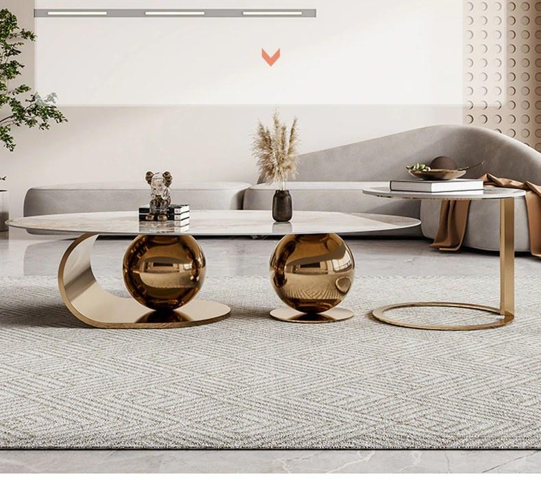 Luxurious Oval Centre Table Set with Double Ball Design