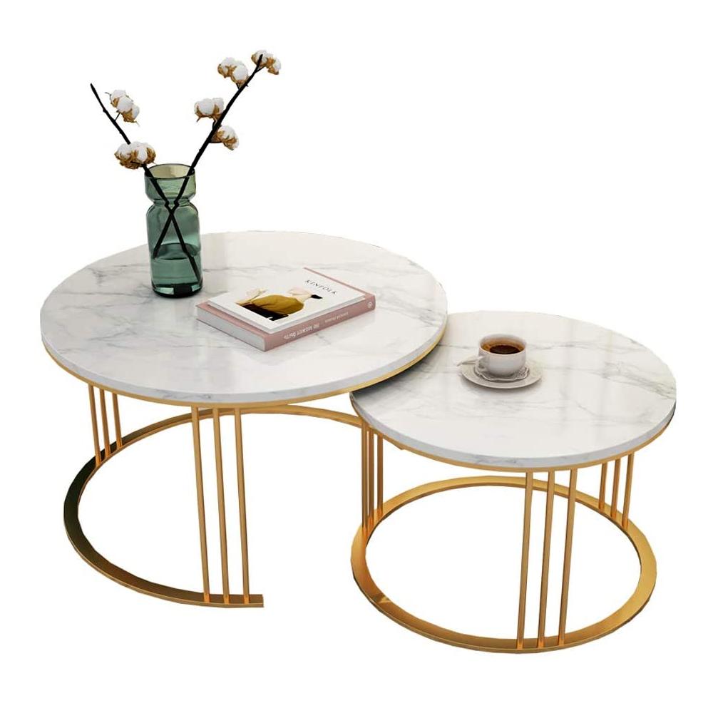 Round Shape Golden Frame White marble Top Designer Nesting Table