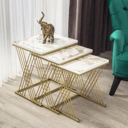 Luxurious White Top Golden Base Nesting Tables