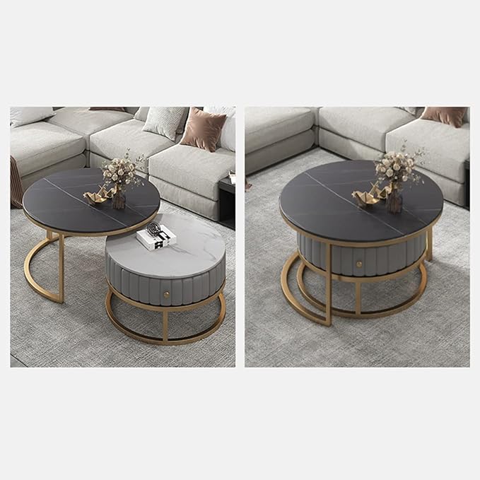 Luxurious Black Top Golden Frame Nesting Tables