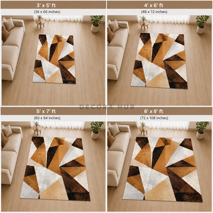 Obsidian Edge Grey & Mustard Geometric Carpet for Living Room – grey, mustard and brown geometric area carpet by DecoraHub (view 4)