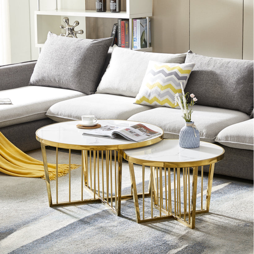 Omega White Round Top Nesting Table – white round top nesting table set by DecoraHub