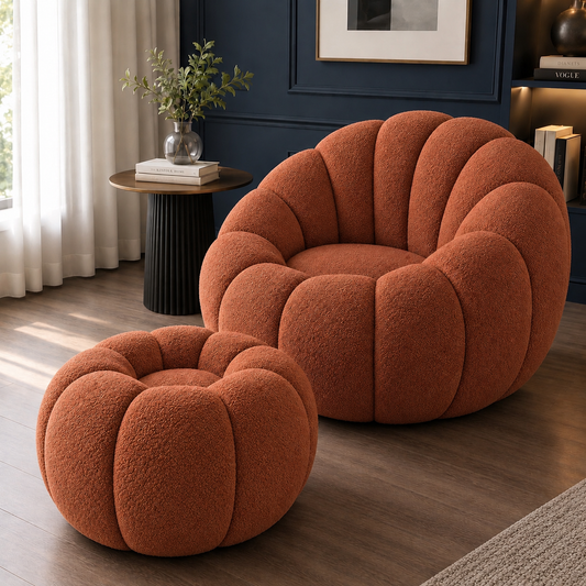 Orange round Sofa with ottoman