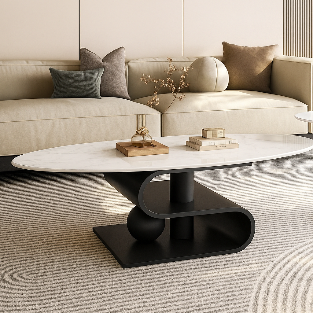 Oval Coffee Table With Black Base 