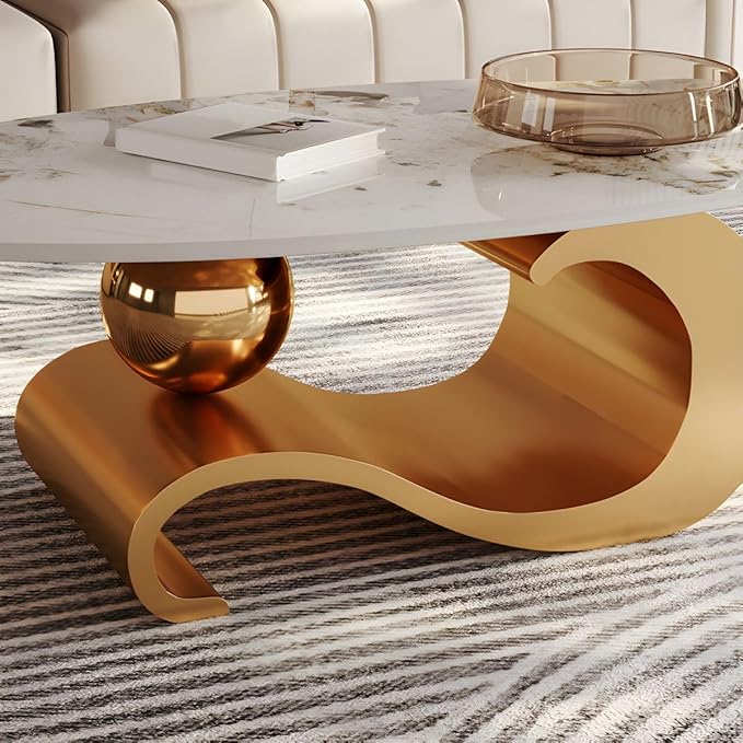 Oval Composite Marble Top Centre Table