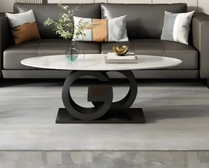 G Shape Base Luxurious Coffee Table – marble top on black base coffee table by DecoraHub