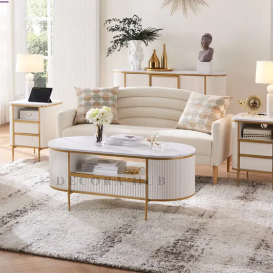 Oval White Marble Top Centre Table 