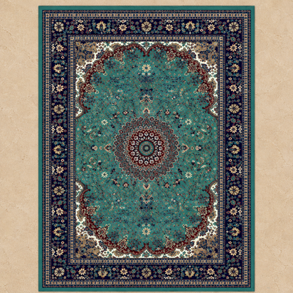 Royal Classic Green & Blue Persian Carpet for Living Room – green and royal blue Persian area carpet by DecoraHub (view 2)