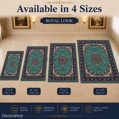 Royal Classic Green & Blue Persian Carpet for Living Room – green and royal blue Persian area carpet by DecoraHub (view 4)