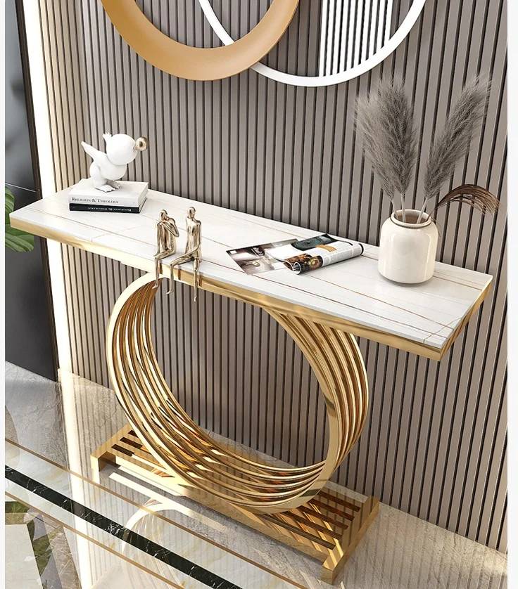 Posh Metal Console table With Marble On Top
