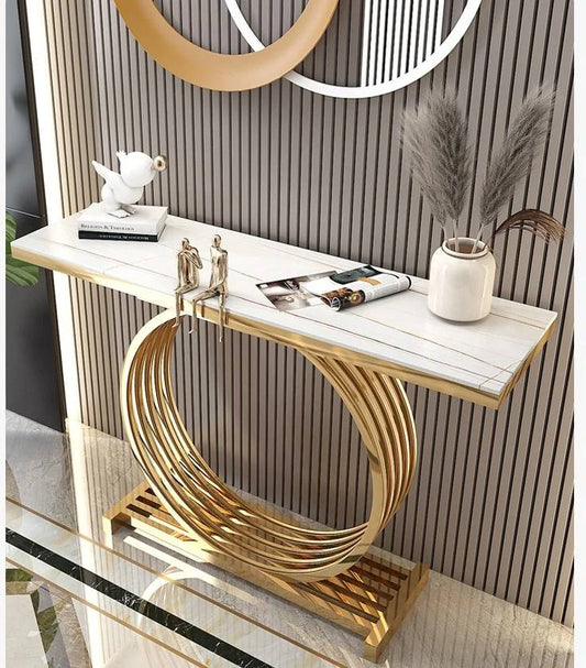 Posh Metal Console table With Marble On Top