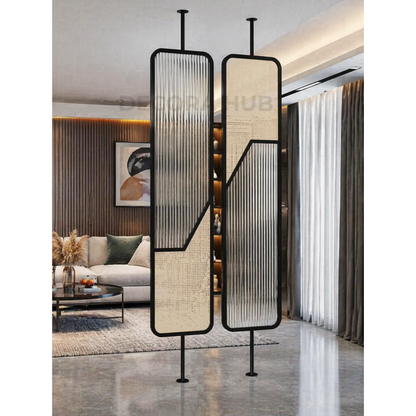 Premium PVD Coated Metal Partition with Fluted Glass – room divider DecoraHub India