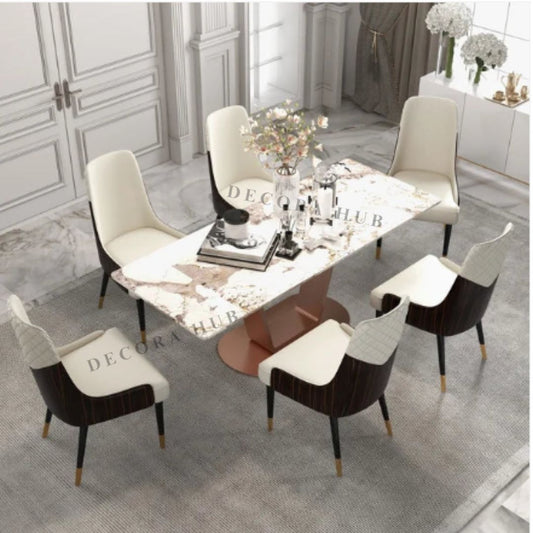 Premium marble dining table with Rose Gold designer base