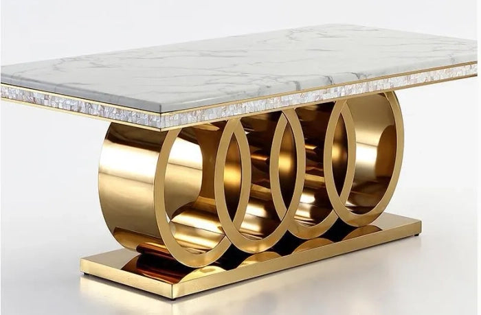 Premium marble dining table with golden metal base