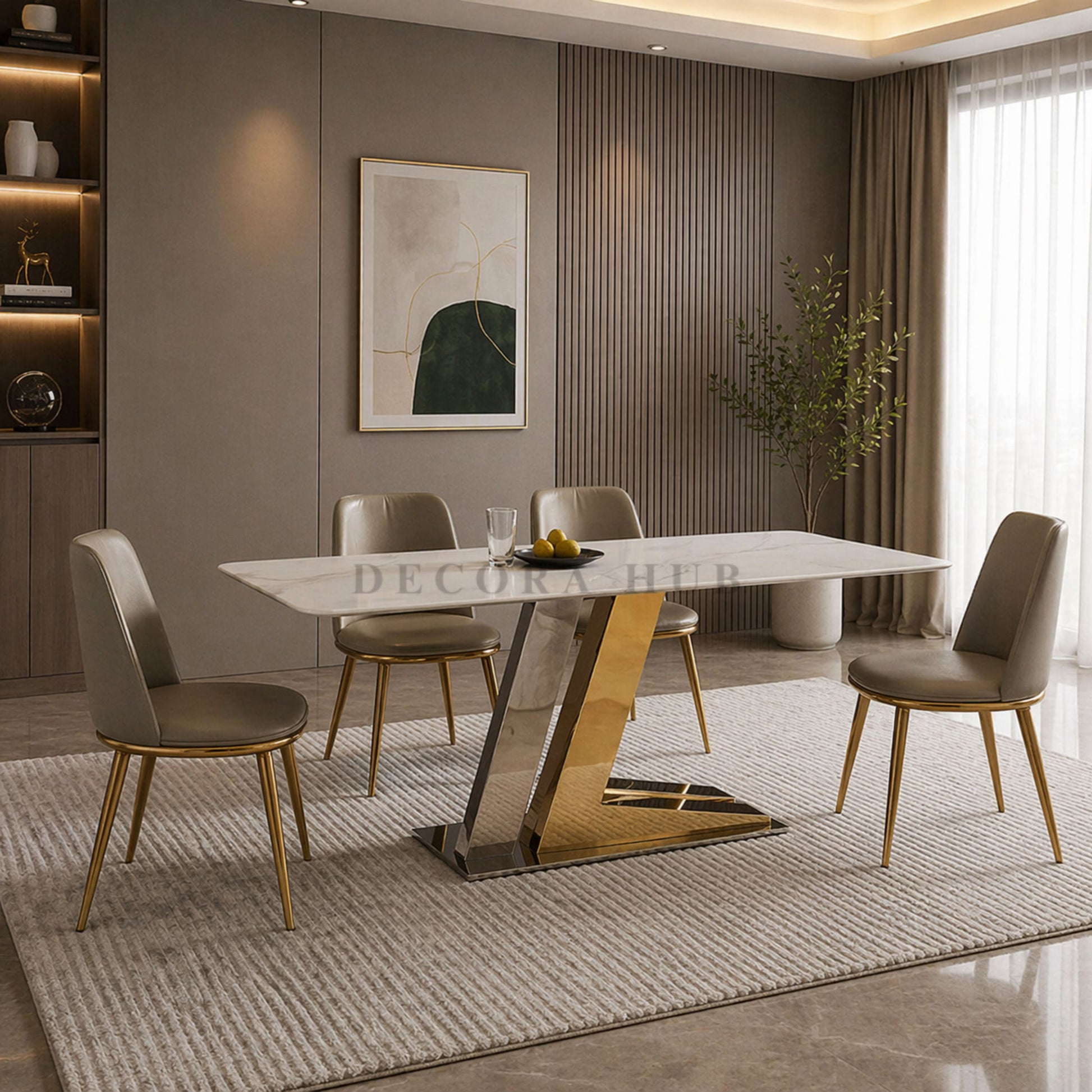 Prism Z Shape Marble Top Dining Table