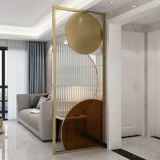 Modern Stainless Steel PVD Room Divider With Fluted Glass