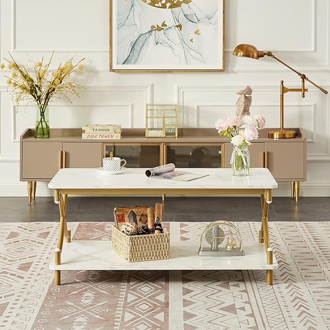 Rectangular White Marble Top Centre Table