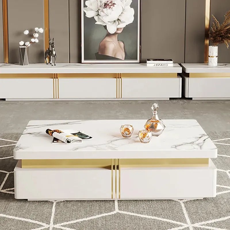 Rectangular Wooden Marble Top Coffee Table 