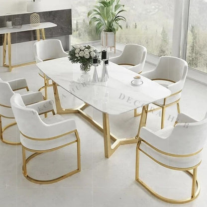 Rectangular marble top dining table with glossy frame
