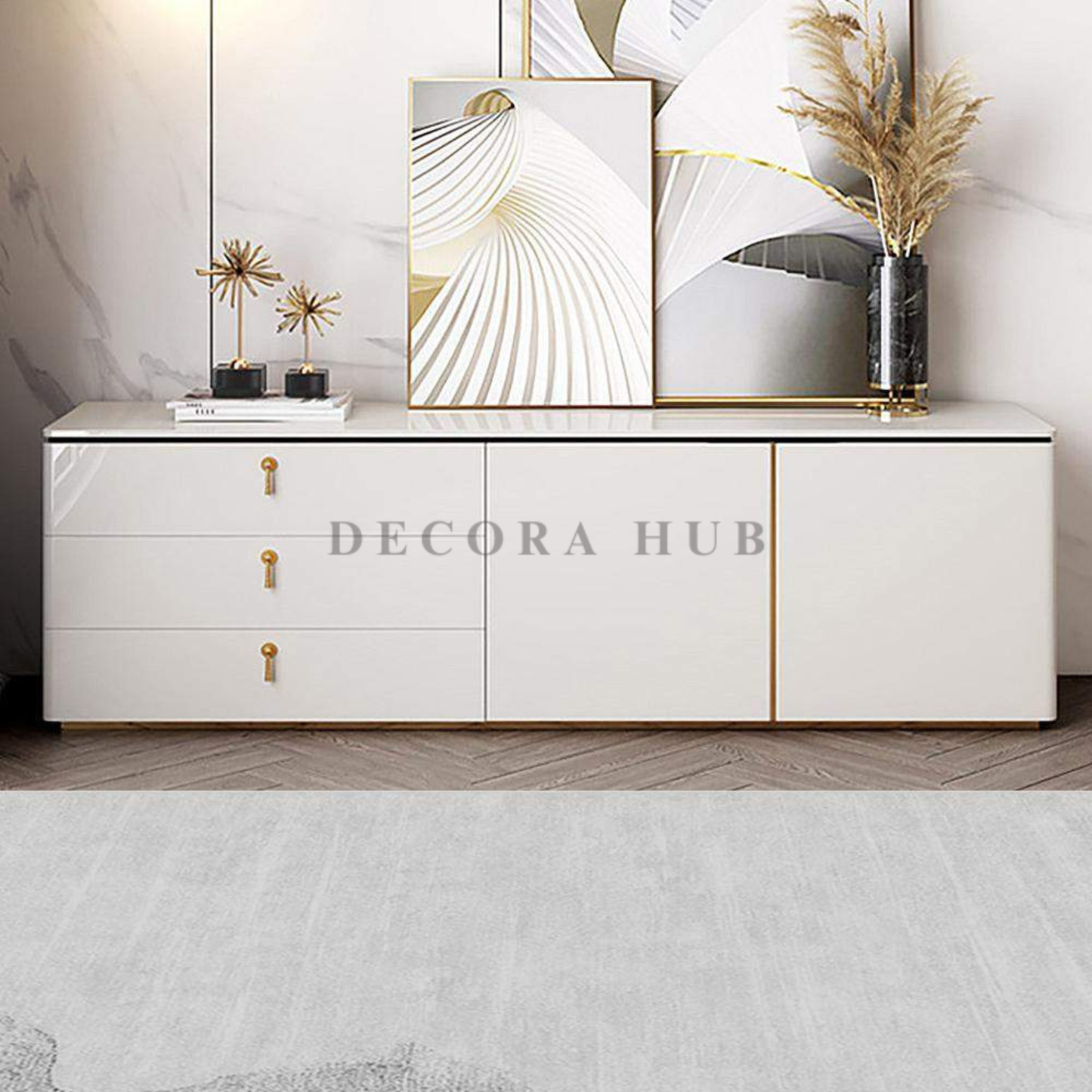 Riva Marble Top TV Console Unit With Cabinet