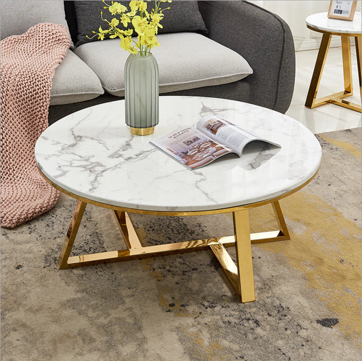 White Round Top Nesting Table Set of 2 – white round marble top nesting table set by DecoraHub