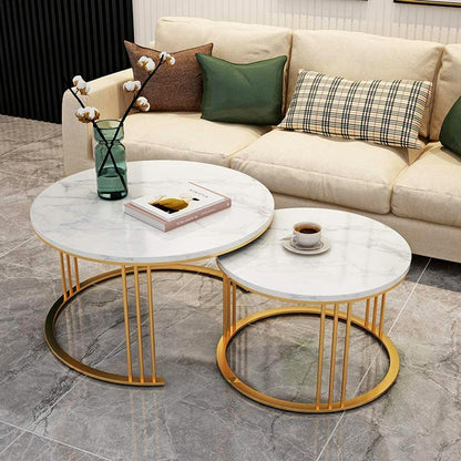 Round Shape Golden Frame White Marble Top Designer Nesting Table – gold frame white marble designer nesting table by DecoraHub