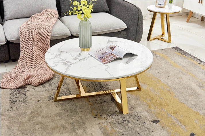 White Round Top Nesting Table Set of 2 – white round marble top nesting table set by DecoraHub
