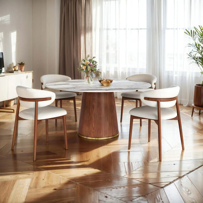 Round_Wooden_dining With White Marble Top