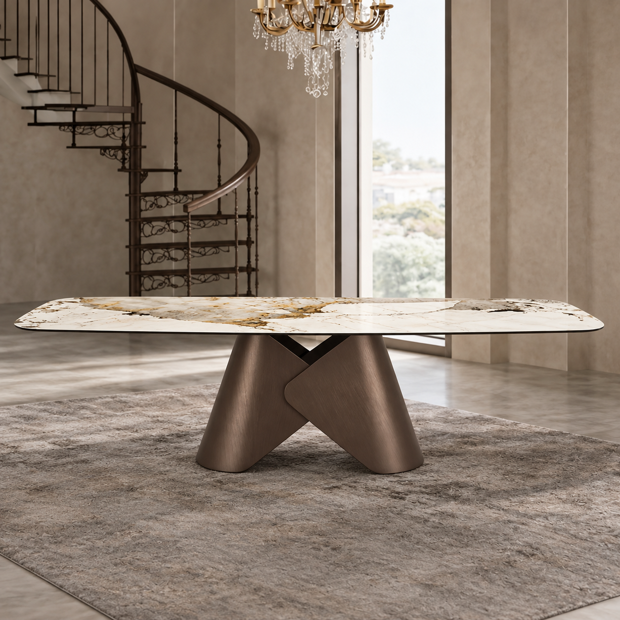 The Rustic Charm 8 seater marble top dining set