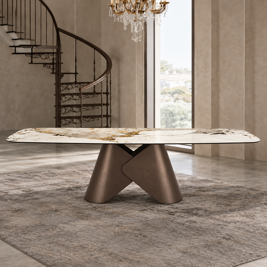 The Rustic Charm 8 Seater Marble Dining Table Set