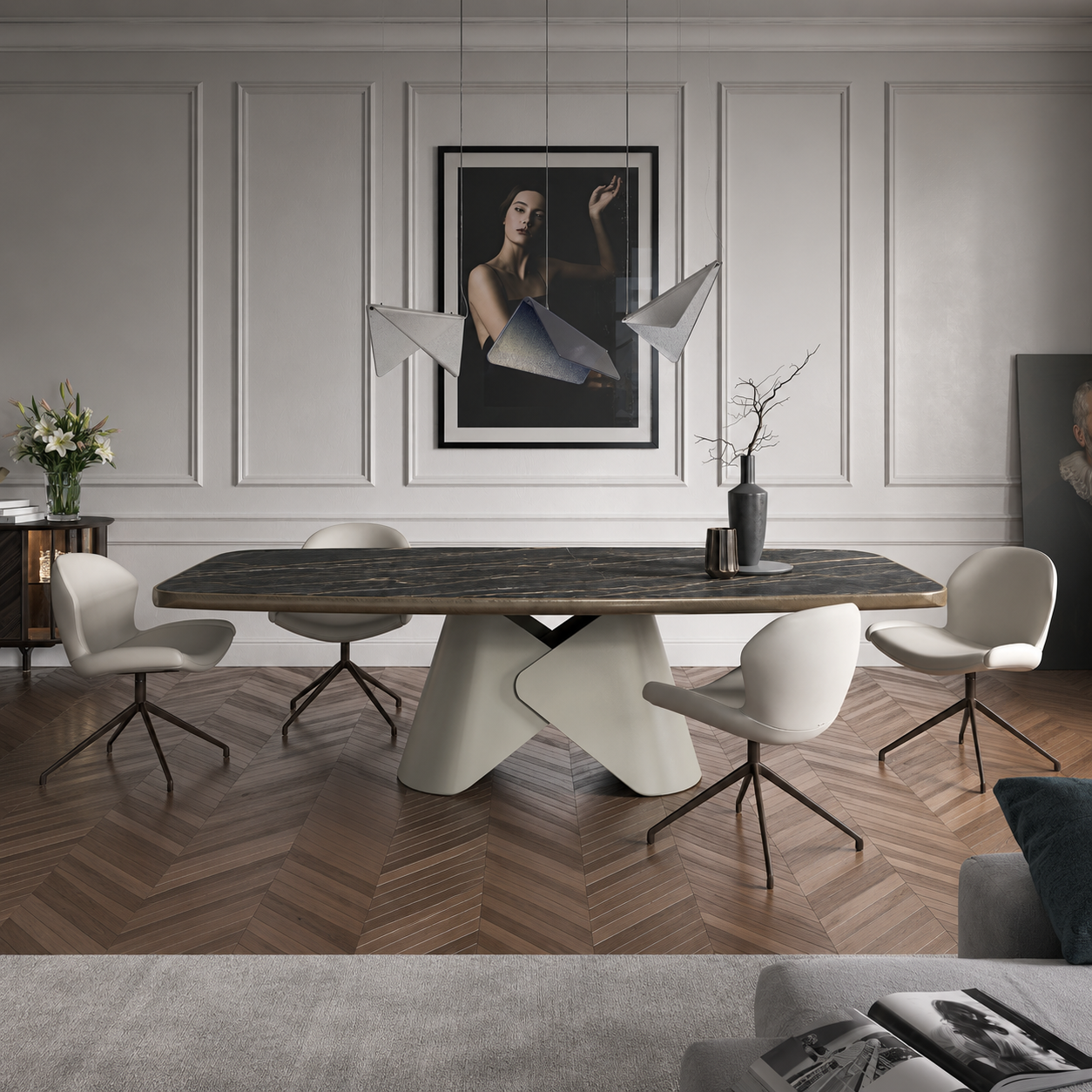 Cadenza 8 Seater Marble Top Dining Table - DecoraHub
