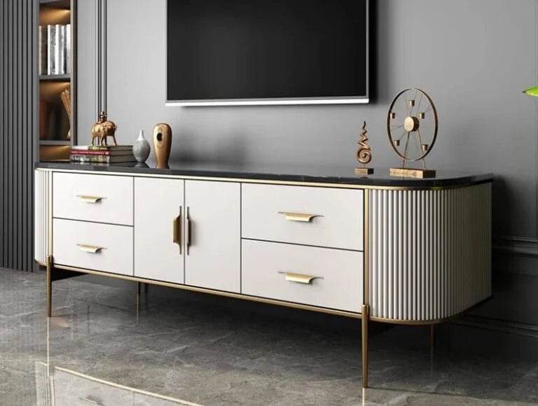 Luxe Golden Frame Marble Top TV Cabinet