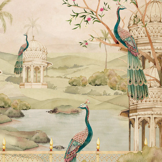 Indian Palace With Peacock Wallpaper