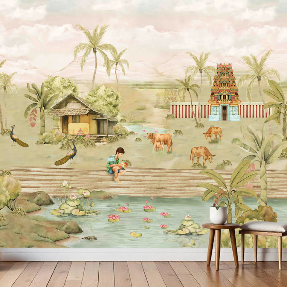 Indian Landscape with Temple Wallpaper