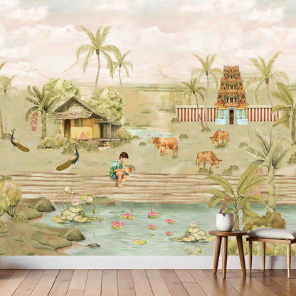 Indian Landscape with Temple Wallpaper