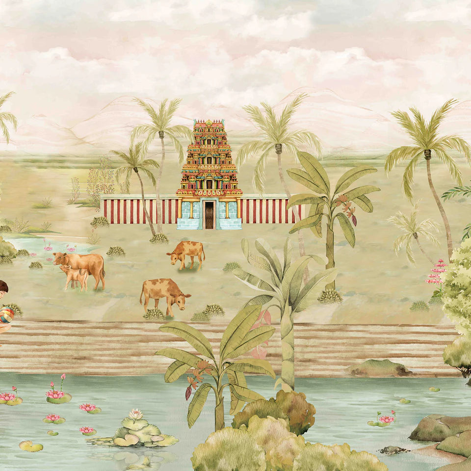 Indian Landscape with Temple Wallpaper