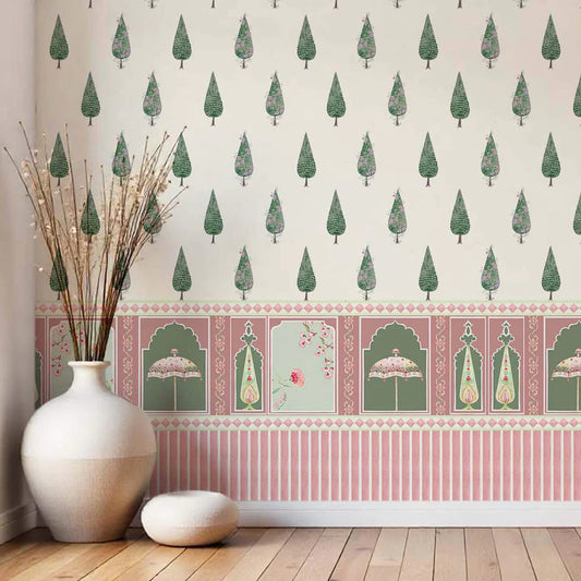 Vintage Pattern With Trees Wallpaper