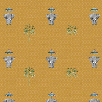 Elephant And Palm Tree Pattern Wallpaper