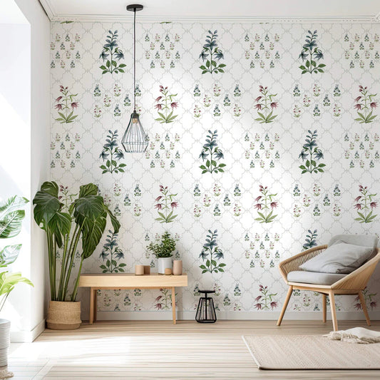 Floral Design With Botanical Illustrations Wallpaper