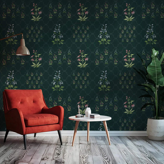 Floral Design With Dark Green Background Wallpaper