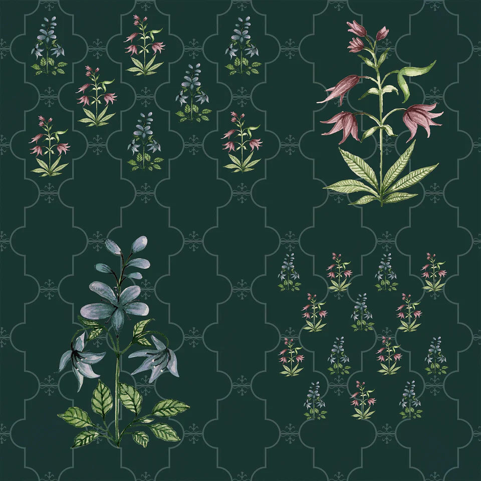 Floral Design With Dark Green Background Wallpaper