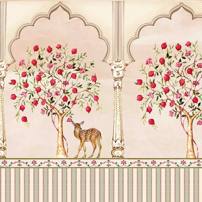 Peacock and Pomegranate Trees Floral Wallpaper
