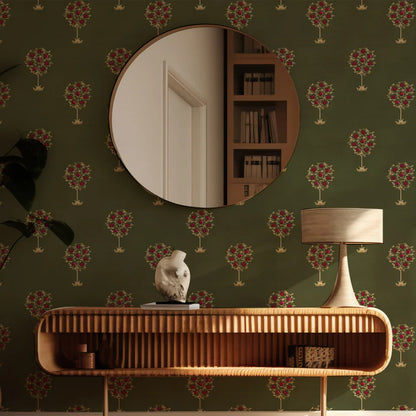 Gold and Red Tree Pattern Wallpaper