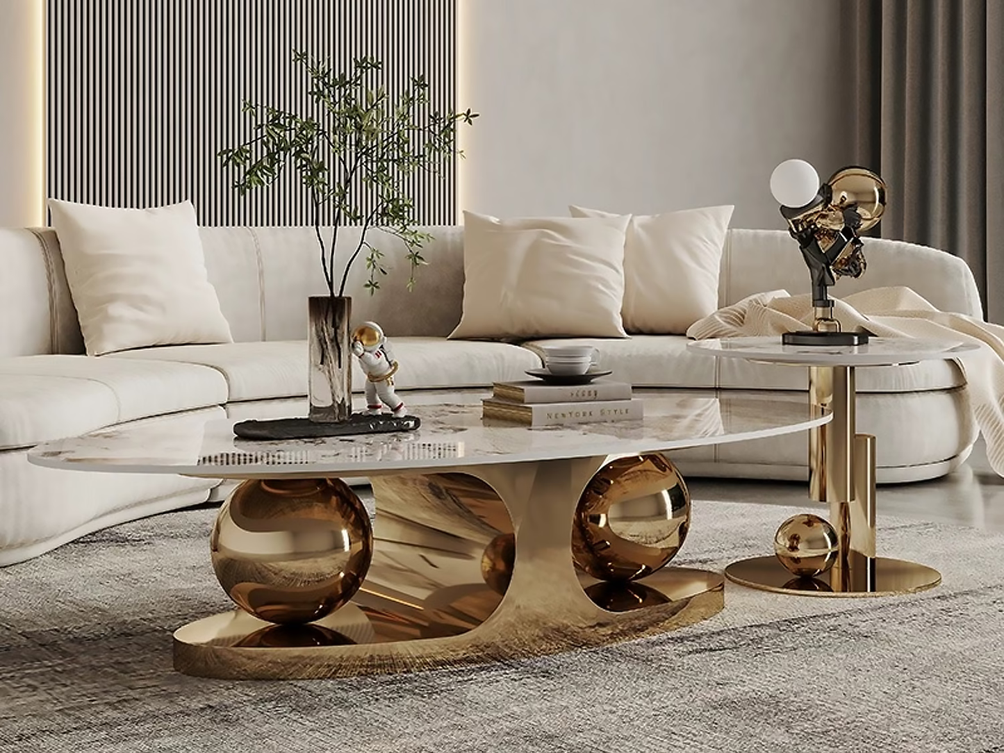 DecoraHub Luxurious White Italian Marble Coffee Table