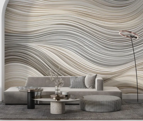Abstract Wave Line Art Wallpaper